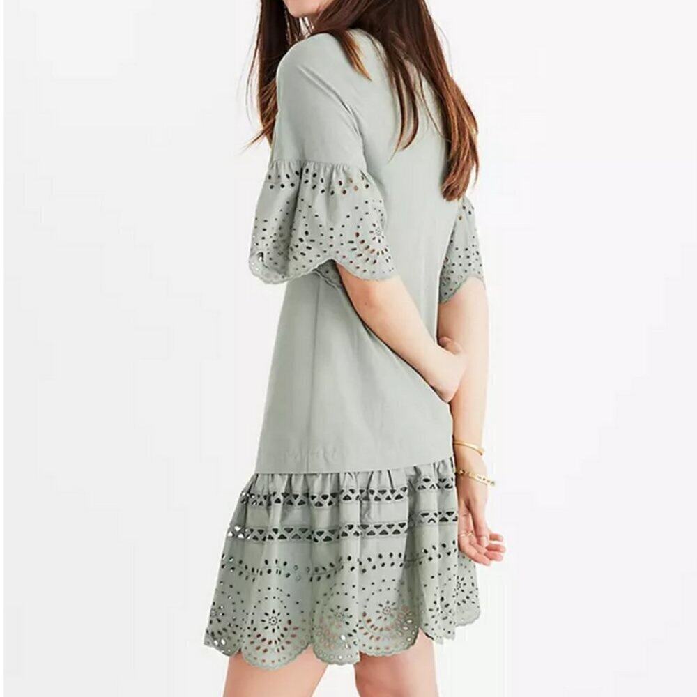 Madewell Eyelet Drop-Waist Dress light green sz S - Picture 2 of 10